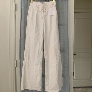 SOLD — Frame Lace-Up Cream Wide Leg Jeans